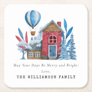  WATERVERF KERSTMIS GEPERSONALISEERDE FAMILIE KARTONNEN ONDERZETTERS