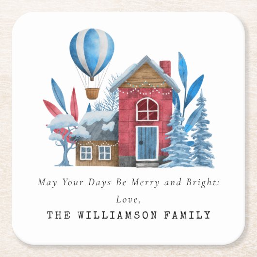  WATERVERF KERSTMIS GEPERSONALISEERDE FAMILIE KARTONNEN ONDERZETTERS (Voorkant)