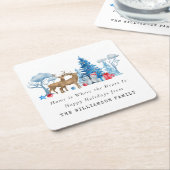  WATERVERF KERSTMIS GEPERSONALISEERDE FAMILIE KARTONNEN ONDERZETTERS (Schuin)