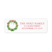 Waterverf Kerstmis Gestreepte Lintkrans Etiket (Voorkant)