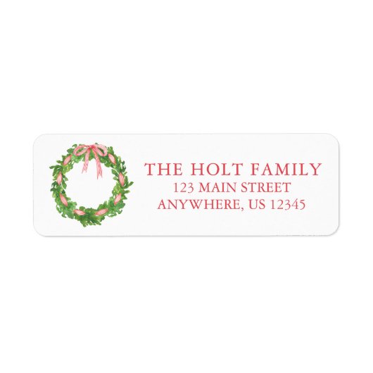 Waterverf Kerstmis Gestreepte Lintkrans Etiket (Voorkant)