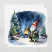 Waterverf Kerstmis Gnome in het Bos Feestdagenkaart (Voorkant / Achterkant)