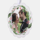 Waterverf Kerstmis groen krans bruiloft foto Ornament Kaart (Links)