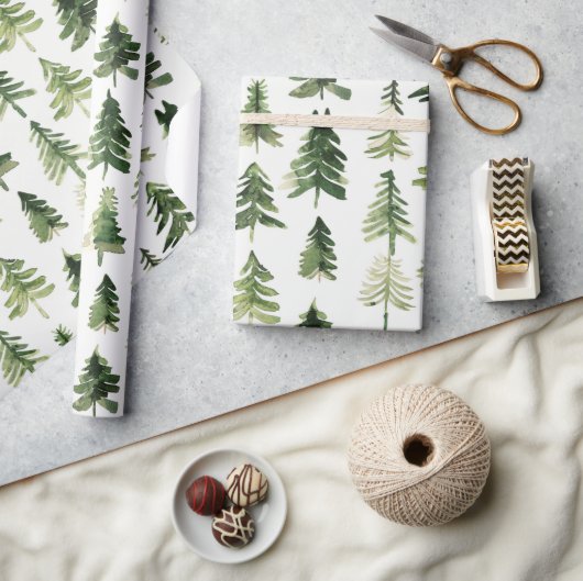 Waterverf Kerstmis Groene dennenboom Cadeaupapier (Crafts)