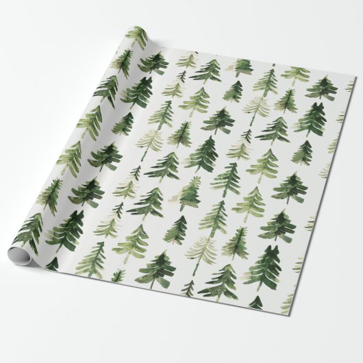 Waterverf Kerstmis Groene dennenboom Cadeaupapier (Uitgerold)