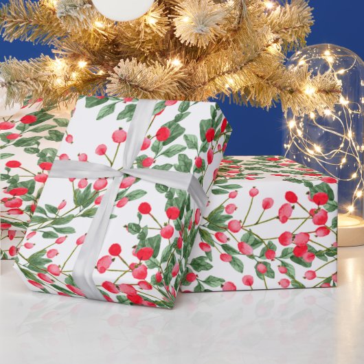 Waterverf Kerstmis Holly Berries Feestdagen Cadeaupapier (Feestdagen)