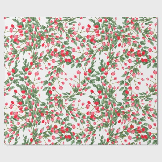 Waterverf Kerstmis Holly Berries Feestdagen Cadeaupapier (Vlak)