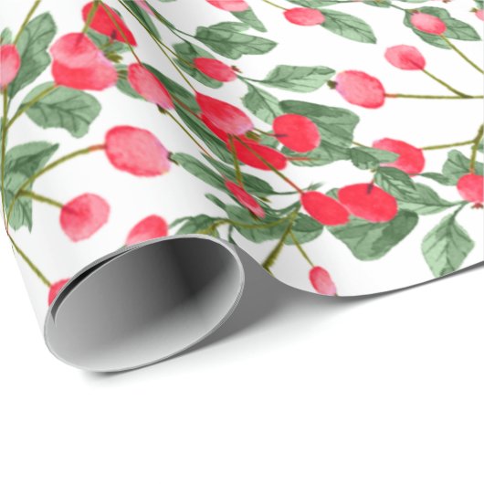 Waterverf Kerstmis Holly Berries Feestdagen Cadeaupapier (Rol Hoek)