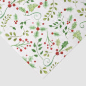 Waterverf Kerstmis Holly Berry Leaves Red Green Tissuepapier (Detail)