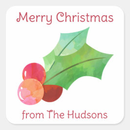 Waterverf Kerstmis Holly Gift Stickers