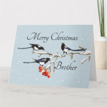 Waterverf Kerstmis Holly Magpie Bird Brother
