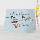 Waterverf Kerstmis Holly Magpie Bird Grandma Kaart (Gele Bloem)