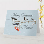 Waterverf Kerstmis Holly Magpie Bird Moeder Kaart (Gele Bloem)