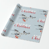 Waterverf kerstmis Holly Magpie Bird Natuur Art Cadeaupapier (Uitgerold)