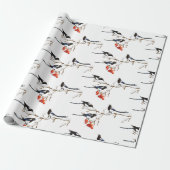 Waterverf kerstmis Holly Magpie Bird Natuur Art Cadeaupapier (Uitgerold)