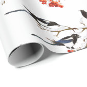 Waterverf kerstmis Holly Magpie Bird Natuur Art Cadeaupapier (Rol Hoek)