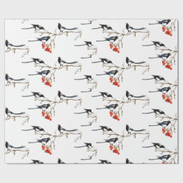 Waterverf kerstmis Holly Magpie Bird Natuur Art Cadeaupapier