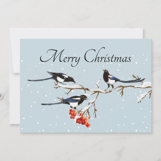 Waterverf kerstmis Holly Magpie Bird Natuur Art Kaart (Voorkant)