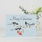Waterverf kerstmis Holly Magpie Bird Natuur Art Kaart (Staand voorkant)