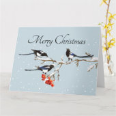 Waterverf kerstmis Holly Magpie Bird Natuur Art Kaart (Gele Bloem)