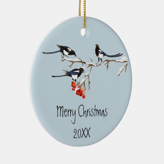 Waterverf kerstmis Holly Magpie Bird Natuur Art Keramisch Ornament (Rechts)