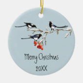 Waterverf kerstmis Holly Magpie Bird Natuur Art Keramisch Ornament (Voorkant)