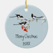 Waterverf kerstmis Holly Magpie Bird Natuur Art Keramisch Ornament (Achterkant)