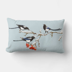 Waterverf kerstmis Holly Magpie Bird Natuur Art Kussen