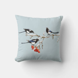 Waterverf kerstmis Holly Magpie Bird Natuur Art Kussen
