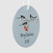 Waterverf kerstmis Holly Magpie Bird Natuur Art Ornament (voorkant)