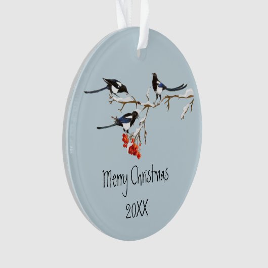 Waterverf kerstmis Holly Magpie Bird Natuur Art Ornament (voorkant)