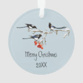 Waterverf kerstmis Holly Magpie Bird Natuur Art Ornament (achterkant)