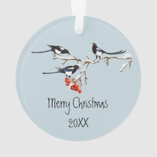 Waterverf kerstmis Holly Magpie Bird Natuur Art Ornament (achterkant)