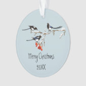 Waterverf kerstmis Holly Magpie Bird Natuur Art Ornament (voorkant)