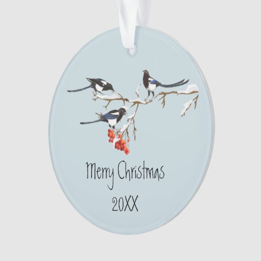 Waterverf kerstmis Holly Magpie Bird Natuur Art Ornament (voorkant)