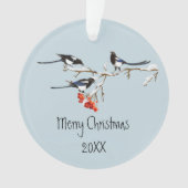 Waterverf kerstmis Holly Magpie Bird Natuur Art Ornament (voorkant)