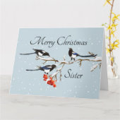 Waterverf Kerstmis Holly Magpie Bird Sister Art Kaart (Gele Bloem)