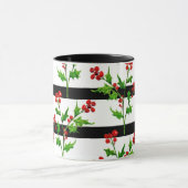 Waterverf Kerstmis Holly Modern Stripe Patroon Mok (Midden)