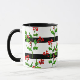 Waterverf Kerstmis Holly Modern Stripe Patroon Mok