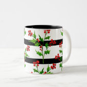 Waterverf Kerstmis Holly Modern Stripe Patroon Mok (Voorkant rechts)
