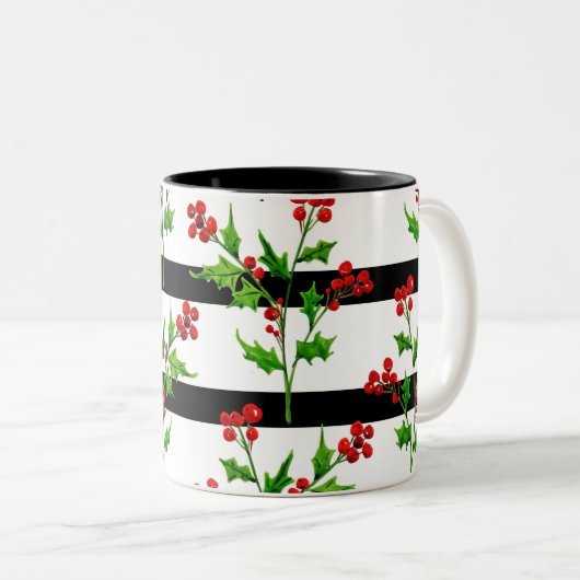 Waterverf Kerstmis Holly Modern Stripe Patroon Mok (Voorkant rechts)