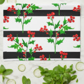 Waterverf Kerstmis Holly Modern Stripe Patroon Theedoek (Gevouwen)