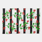 Waterverf Kerstmis Holly Modern Stripe Patroon Theedoek (Horizontaal)