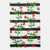 Waterverf Kerstmis Holly Modern Stripe Patroon Theedoek (Verticaal)