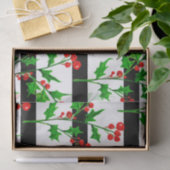 Waterverf Kerstmis Holly Modern Stripe Patroon Tissuepapier (Geschenk)