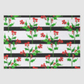 Waterverf Kerstmis Holly Modern Stripe Patroon Tissuepapier (Voorkant)