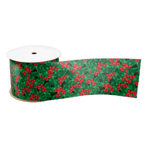 Waterverf Kerstmis Holly Ribbon Satijnen Lint