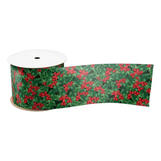 Waterverf Kerstmis Holly Ribbon Satijnen Lint (Spoel)
