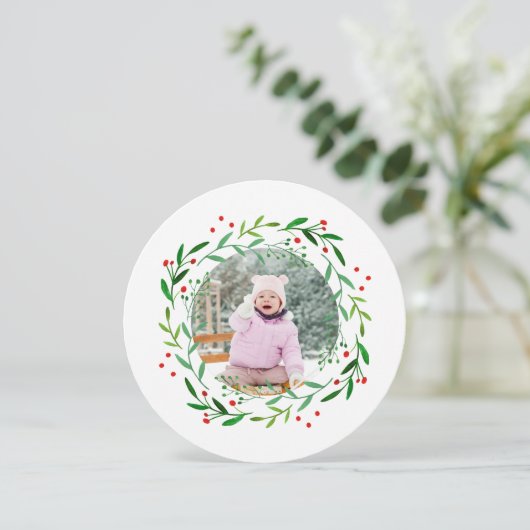 Waterverf Kerstmis Holly Wreatfoto-kaarten Feestdagenkaart (Staand voorkant)