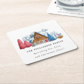  WATERVERF KERSTMIS HUIS FAMILIE KARTONNEN ONDERZETTERS (Schuin)